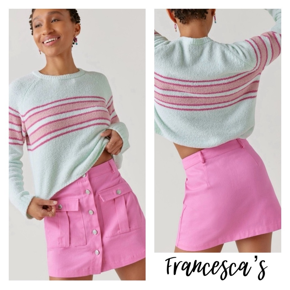 🌷New Francesca’s Margot Cargo Front Button Pink Spring/Summer Skirt🌷 - Picture 2 of 6